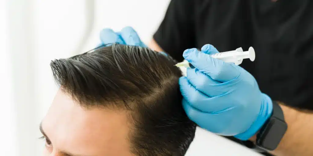 Man receiving hair restoration treatment
